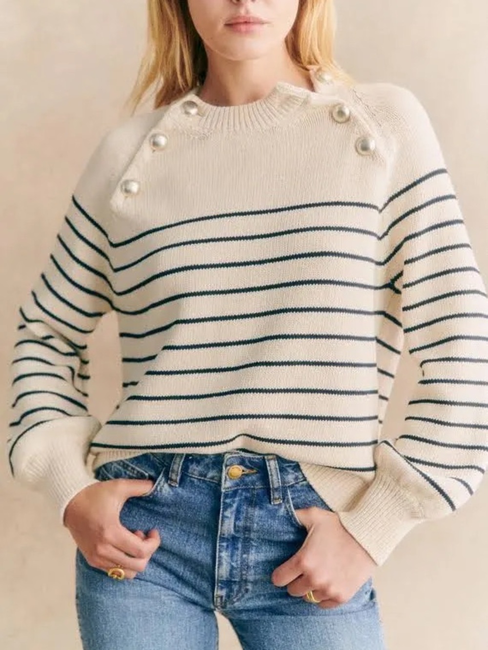 Sezane Loelie sweater size XS ecru navy stripes